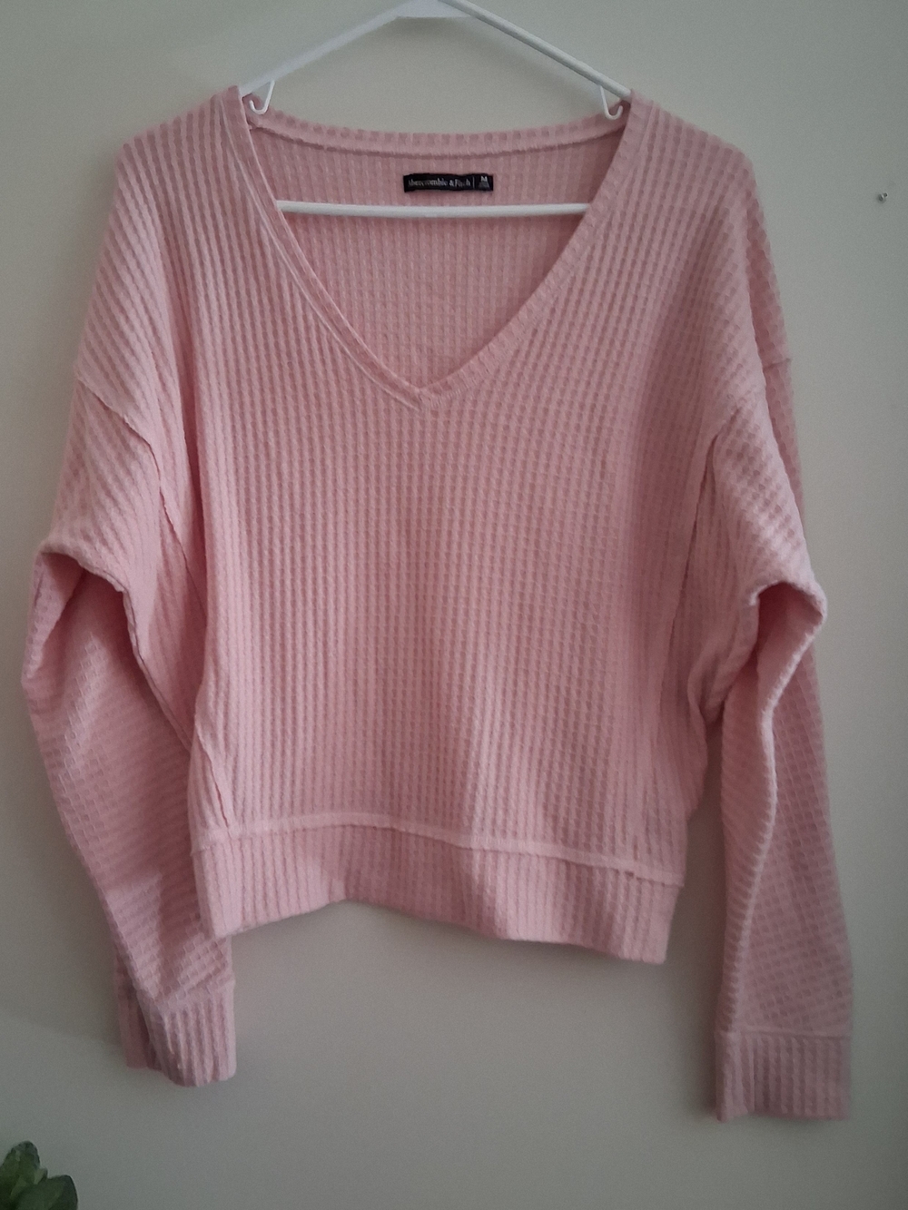 Abercrombie & Fitch Pale Pink V-Neck Waffle Knit Pullover